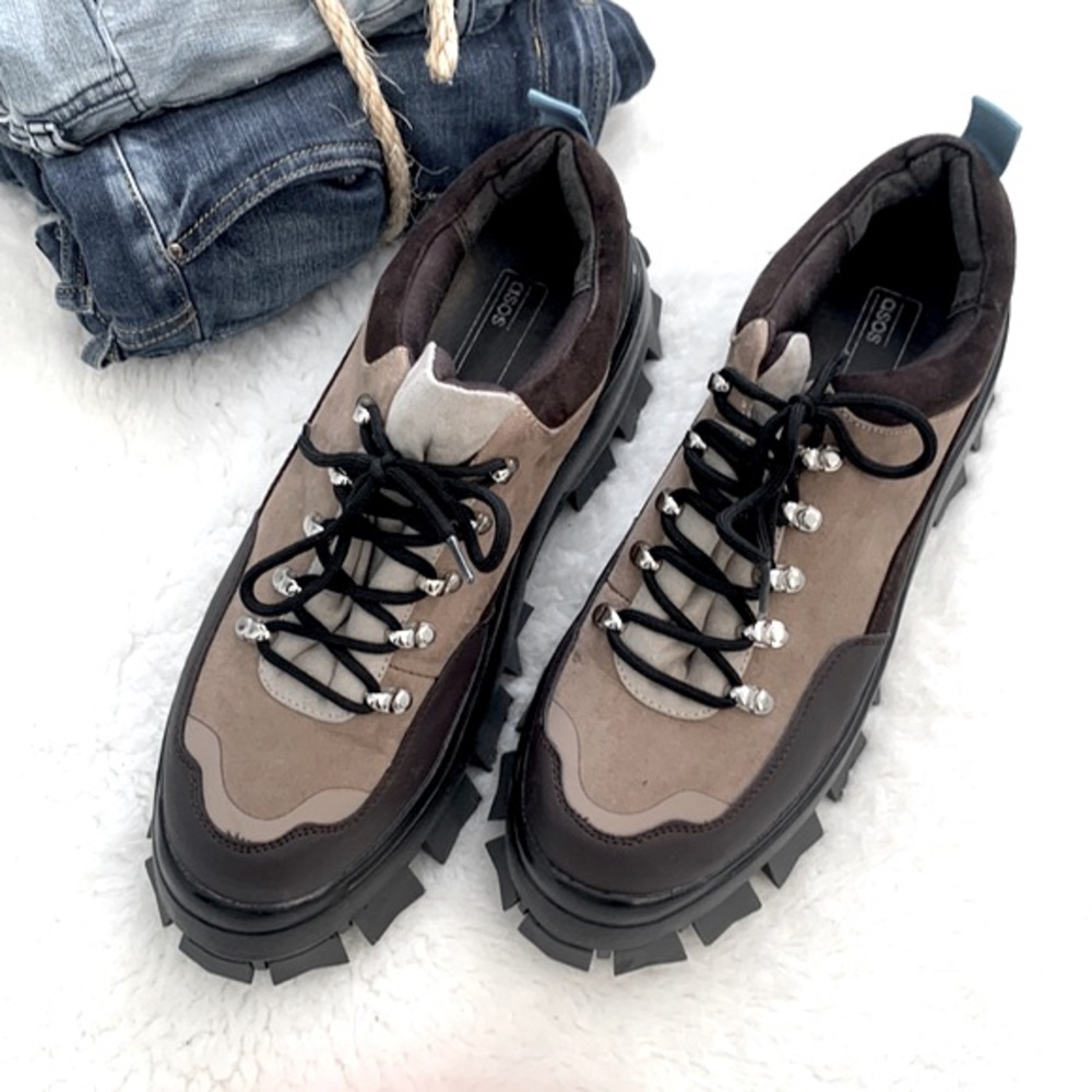 ASOS Chunky Sole Hiker Shoes Brown and Tan Size 10